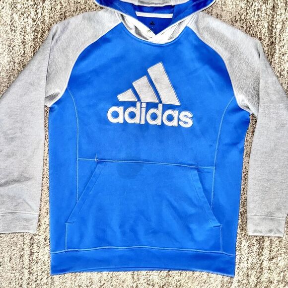 Adidas Long Sleeve Athletic Logo Pullover Hoodie in Blue Grey Size Large Kids - Picture 7 of 10